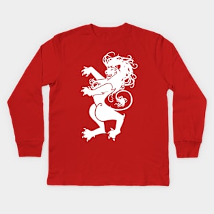 Rampant Lion in White Kids Long Sleeve T-Shirt